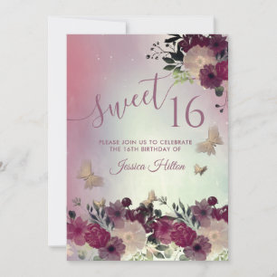 Sweet sixteen av fjärilsträdgård, blommigt inbjudningar