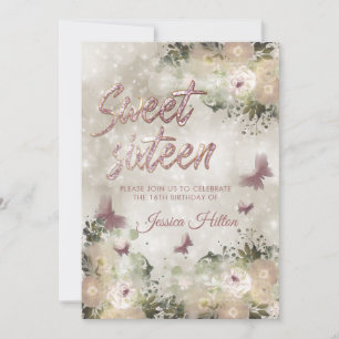 Sweet sixteen av fjärilsträdgård för blommigt inbjudningar