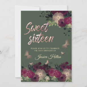 Sweet sixteen av fjärilsträdgård för blommigt inbjudningar