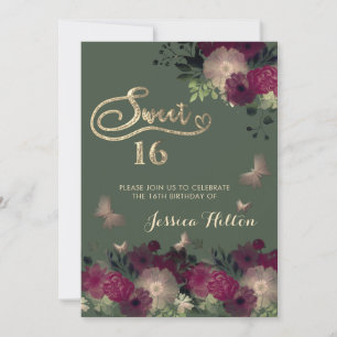 Sweet sixteen av fjärilsträdgård för blommigt inbjudningar