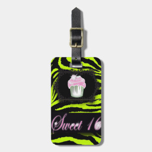 Sweet sixteen av grönt zebra tryck Rosa Cupcoa Bagagebricka