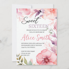 Sweet sixteen av Rosa Blommigt Inbjudningar