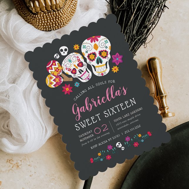 Sweet sixteen av sockerDöskallar Day of the dead T Inbjudningar (Skapare uppladdad)