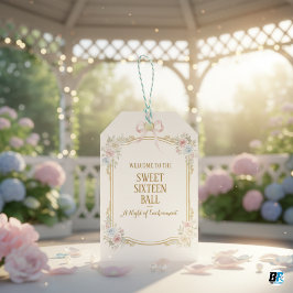 Sweet Sixteen Ball Elegant Floral Bow  Presentetikett