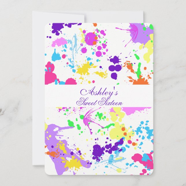 Sweet sixteen Bat mitzvah, Neon Paint-inbjudan Inbjudningar (Framsida)
