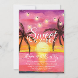 Sweet sixteen, Beach Sunset Birthday-inbjudan Inbjudningar
