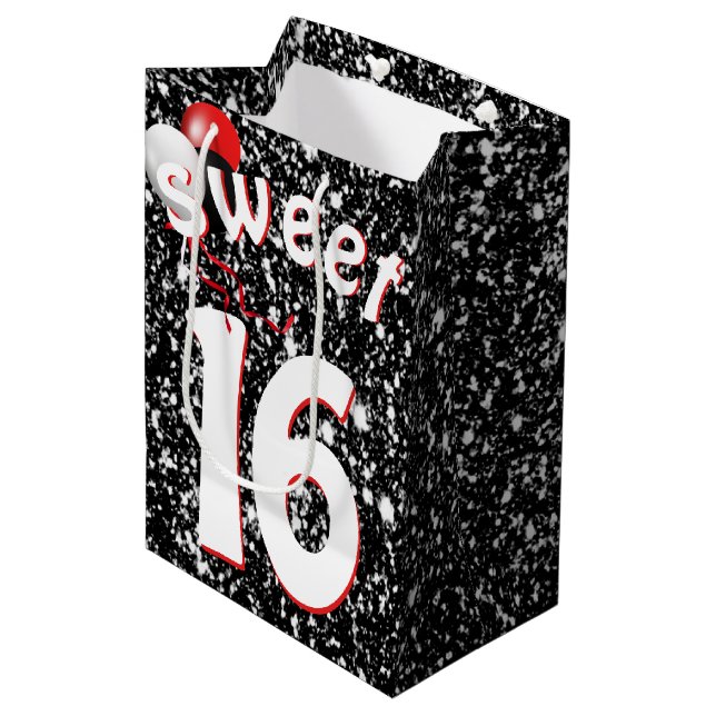 Sweet sixteen Birthday Balloon Black Glitter (Framsidan Vinklad)
