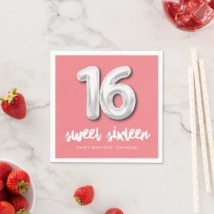 Sweet sixteen Birthday Balloon Rosa Party Pappersservett