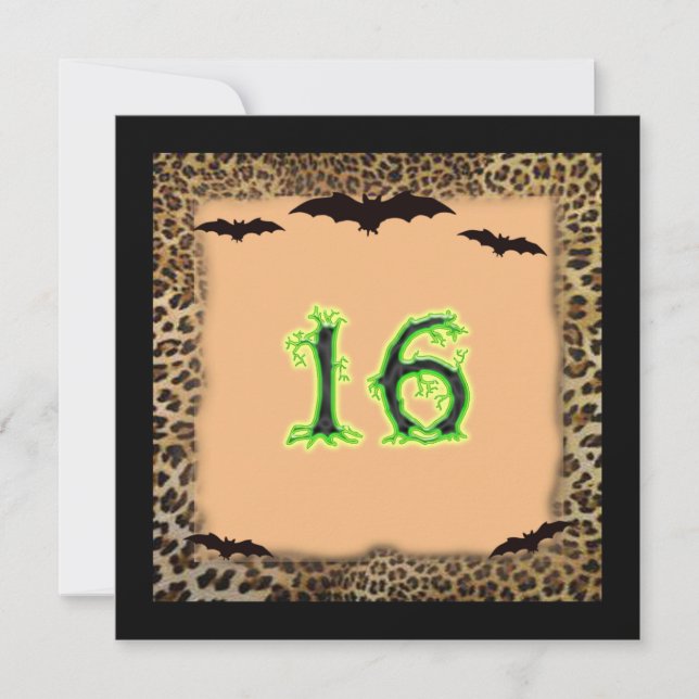 Sweet sixteen Birthday, Halloween, Fladdermus Inbjudningar (Framsida)