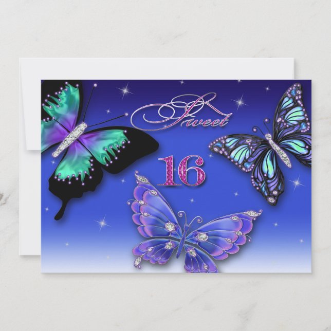 SWEET SIXTEEN BIRTHDAY INVITATIONS - BUTTERFLIES INBJUDNINGAR (Framsida)