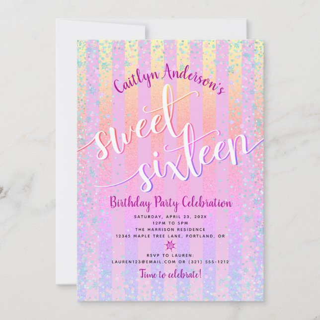 Sweet sixteen Birthday Rosa Lila Ombre Rand Inbjudningar (Framsida)