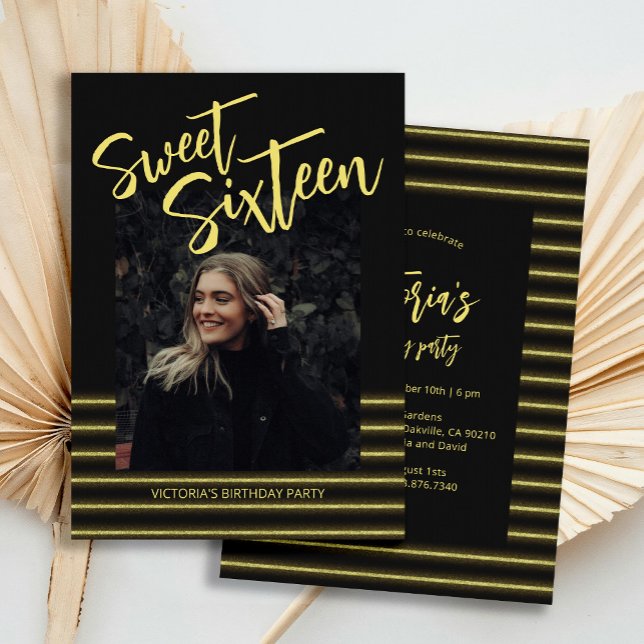 Sweet sixteen Black och Guld Födelsedagsfest Inbjudningar (Skapare uppladdad)