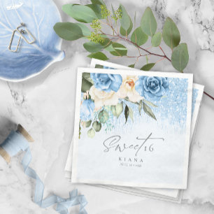 Sweet sixteen-blått ID912 för blommigt-miniatyrdia Pappersservett