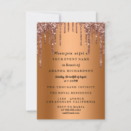 Sweet sixteen Blommigt Dress Glitter Drip Bronz Inbjudningar