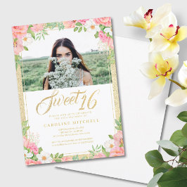 Sweet sixteen Blommigt Elegant Ro Tulip Rosa Photo Inbjudningar