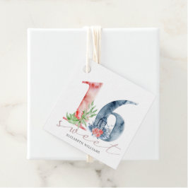 sweet sixteen-blommigt för vattenfärgsskript gåvor etiketter