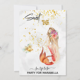 *~* SWEET SIXTEEN Blommigt Sjöjungfru 16 födelseda Inbjudningar
