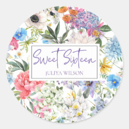 Sweet sixteen blomsterträdgård runt klistermärke