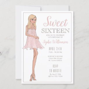 sweet sixteen Blonde Girl Birthday Inbjudningar
