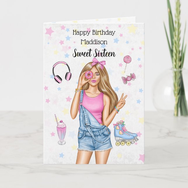 Sweet sixteen Blonde Girl Grattis på födelsedagen  Helgkort (Framsida)