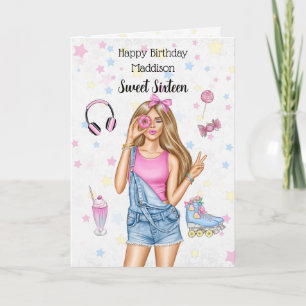 Sweet sixteen Blonde Girl Grattis på födelsedagen Helgkort