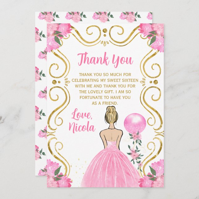 Sweet Sixteen Blonde Princess in Pink Tack Kort (Fram/baksida)