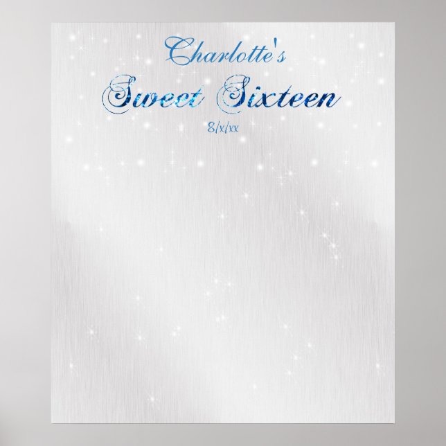 Sweet sixteen, Blue, Faux Glitter, gästinloggning, Poster (Framsidan)