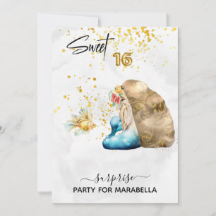 *~* SWEET SIXTEEN Blue Sjöjungfru Blommigt 16 föde Inbjudningar