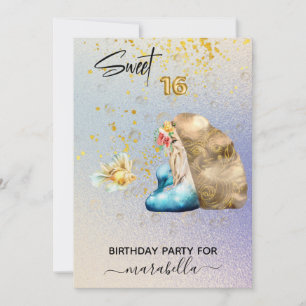 *~* SWEET SIXTEEN Blue Sjöjungfru Ombre 16 Birthda Inbjudningar
