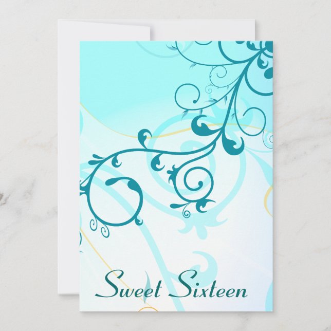 Sweet sixteen Blue Swirls 16:e partsinbjudan Inbjudningar (Framsida)