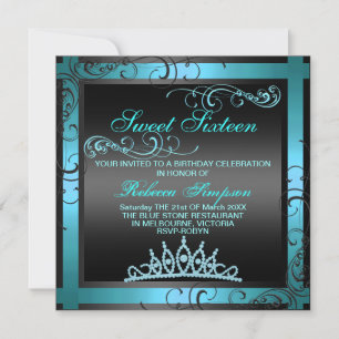 Sweet sixteen Blue Tiara Birthday-inbjudan Inbjudningar