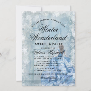 Sweet sixteen Blue Winter Wonderland Princess Inbjudningar