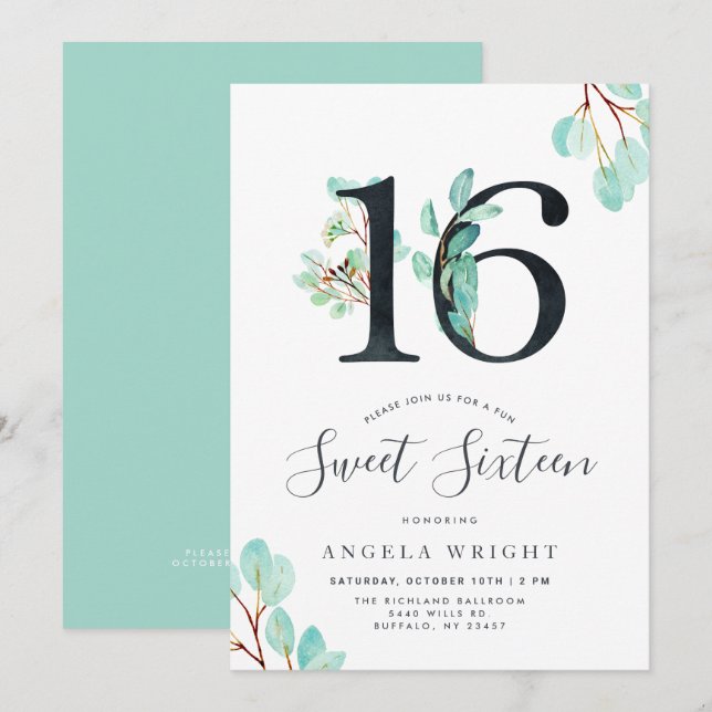 Sweet sixteen | Botaniska födelsedag Inbjudningar (Fram/baksida)