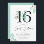 sweet sixteen | Botaniskt födelsedag Inbjudningar<br><div class="desc">En roligt och en ny 16:e födelsedag med färskhet eukalyptus som omger din unika Födelsedagsfest.
Den har vattenfärgsnummer som täcks av botaniskt grönt i vild.  På den motsatta sidan av kortet finns en energisk grönt i färg som kompletterar framsidan.</div>