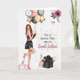 Sweet sixteen Brunette Girl Grattis på födelsedage Helgkort