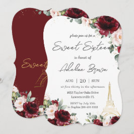 Sweet sixteen Burgundy  Blommigt Eiffel Paris Inbjudningar