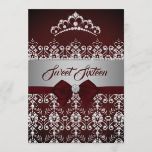 Sweet sixteen Burgundy Gnistra Diamond Tiara Bow Inbjudningar