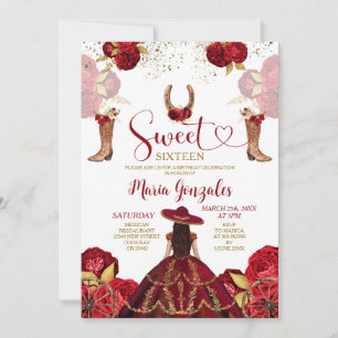 Sweet sixteen Burgundy & Red Blommigt Födelsedagsf Inbjudningar