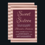 Sweet sixteen Burgundy Ro Guld Inbjudningar<br><div class="desc">Burgundy Maroon Ro Guld stripe Födelsedagsfest inbjudan på Svarta bakgrunden. Denna inbjudan är perfekt för den burgundiska Maron Ro Guld Sweet 16-Födelsedagsfesten tittar fira en 16:e Sverige 16-Födelsedagsfest. Kontakta designern om du vill matcha objekt.</div>