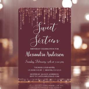 Sweet sixteen Burgundy Ro Guld Inbjudningar