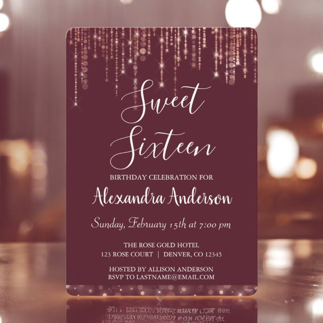 Sweet sixteen Burgundy Ro Guld Inbjudningar (Skapare uppladdad)