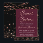 Sweet sixteen Burgundy Ro Guld Inbjudningar<br><div class="desc">Burgundy Maroon Guld Sweet sixteen String Ljus Födelsedagsfest inbjudan på Black Background. Denna inbjudan är perfekt för den burgundiska Maron Ro Guld Sweet 16-Födelsedagsfesten tittar fira en 16:e Sverige 16-Födelsedagsfest. Kontakta designern om du vill matcha objekt.</div>