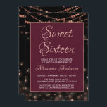 Sweet sixteen Burgundy Ro Guld Inbjudningar<br><div class="desc">Burgundy Maroon Guld Sweet sixteen String Ljus Födelsedagsfest inbjudan på Black Background. Denna inbjudan är perfekt för den burgundiska Maron Ro Guld Sweet 16-Födelsedagsfesten tittar fira en 16:e Sverige 16-Födelsedagsfest. Kontakta designern om du vill matcha objekt.</div>