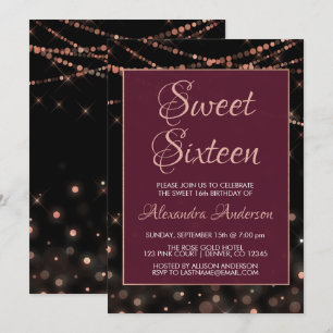 Sweet sixteen Burgundy Ro Guld Inbjudningar