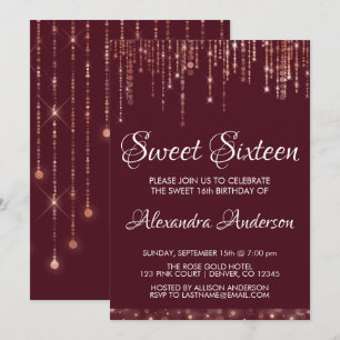 Sweet sixteen Burgundy Ro Guld Inbjudningar
