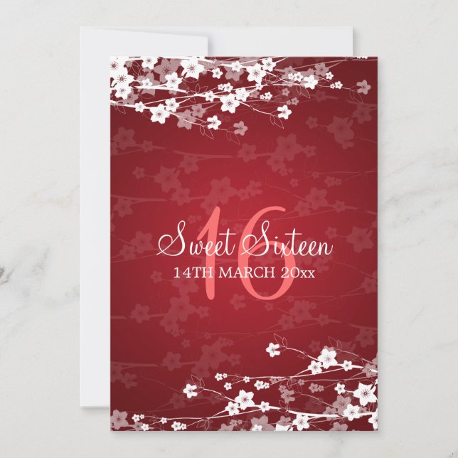 Sweet sixteen Cherry Blommar Red Inbjudningar (Framsida)