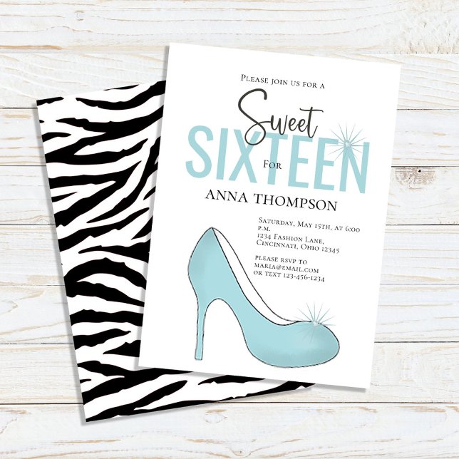 Sweet sixteen Chic Födelsedagsfest Girly Inbjudningar (Sweet 16 custom invitations with teal-colored high-heeled shoes. )