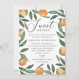 Sweet sixteen | Citrus Orange & Greenery Birthday Inbjudningar