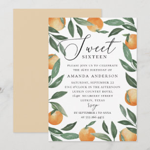 Sweet sixteen Citrus Orange & Greenery Birthday Inbjudningar