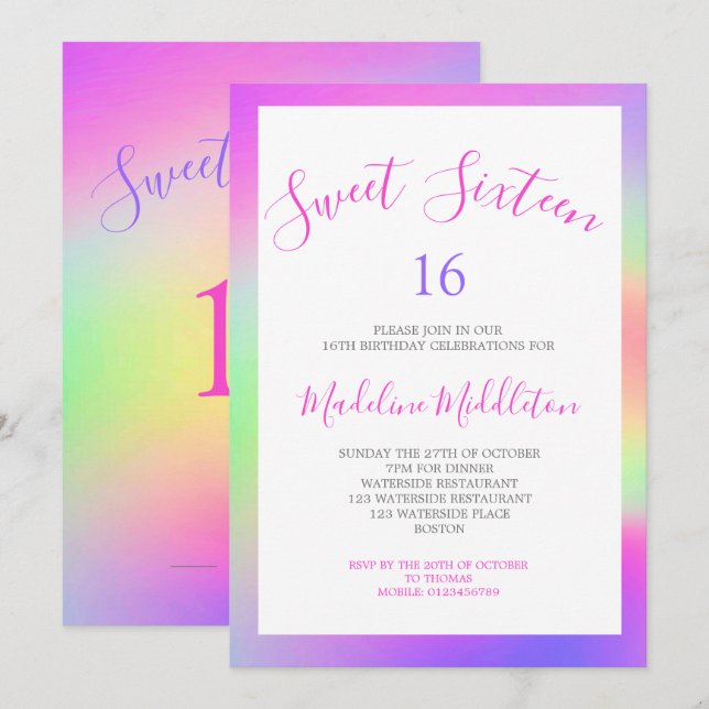 Sweet sixteen Colorful Modern Chic Birthday Inbjudningar (Fram/baksida)